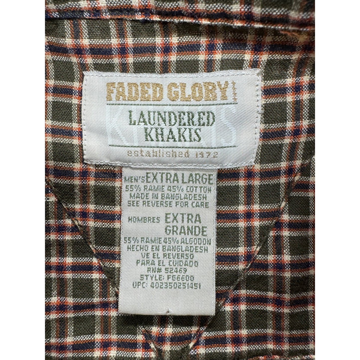 Faded Glory XL Plaid Button-Up Shirt #9078