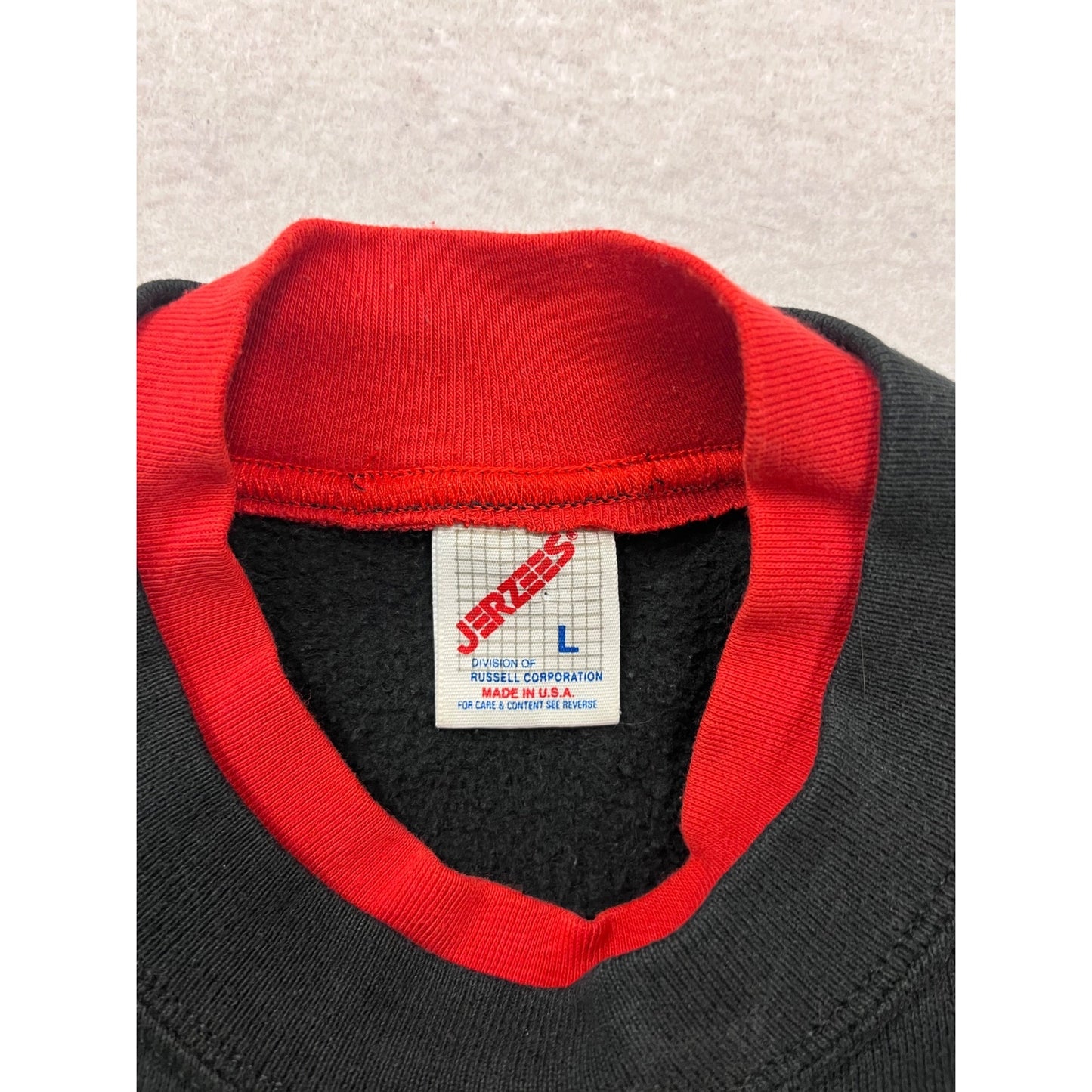 Vintage Jerzees Black Sweatshirt W/ Red Cardinal Embroidery Double Collar Size L #106C