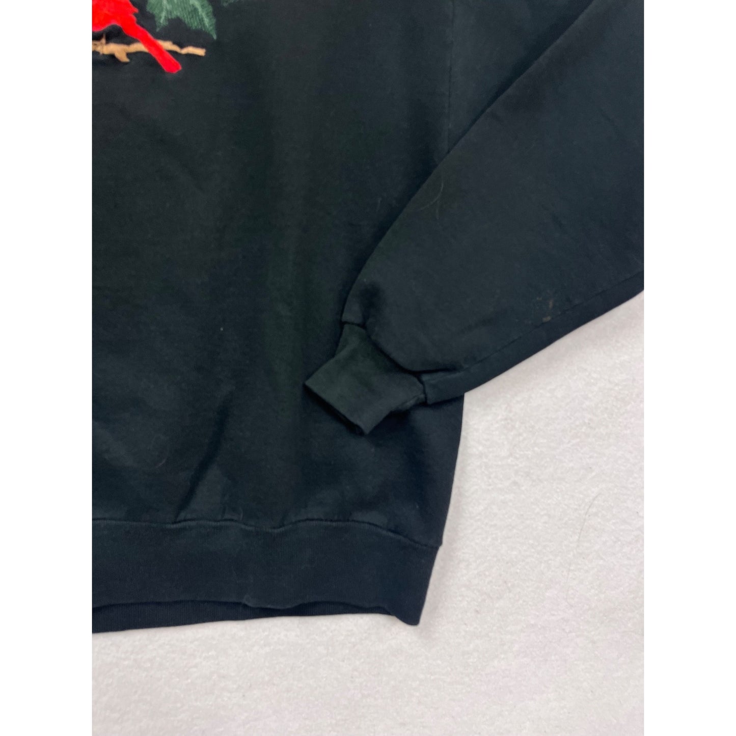 Vintage Jerzees Black Sweatshirt W/ Red Cardinal Embroidery Double Collar Size L #106C