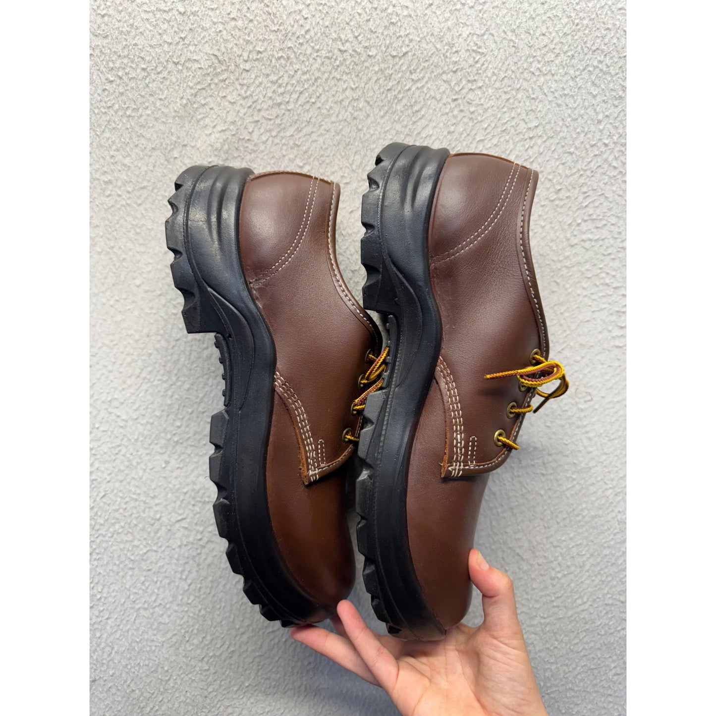 Brown Leather Lace-Up Shoes With Rugged Soles For Outdoor & Casual Wear #131B