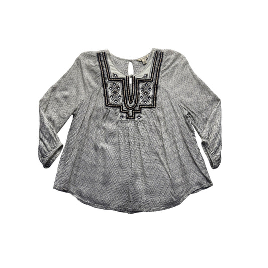 Lucky Brand Boho Embroidered Long-Sleeve Blouse Medium #9935
