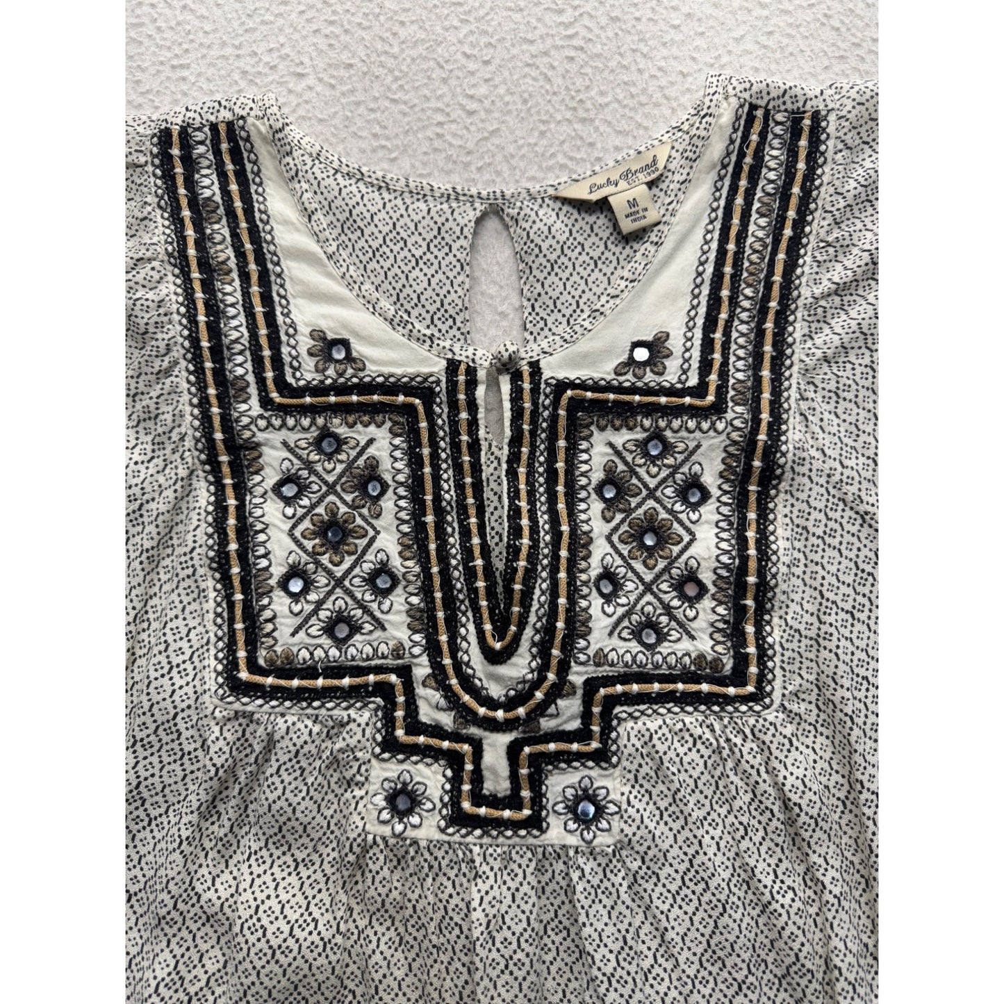 Lucky Brand Boho Embroidered Long-Sleeve Blouse Medium #9935