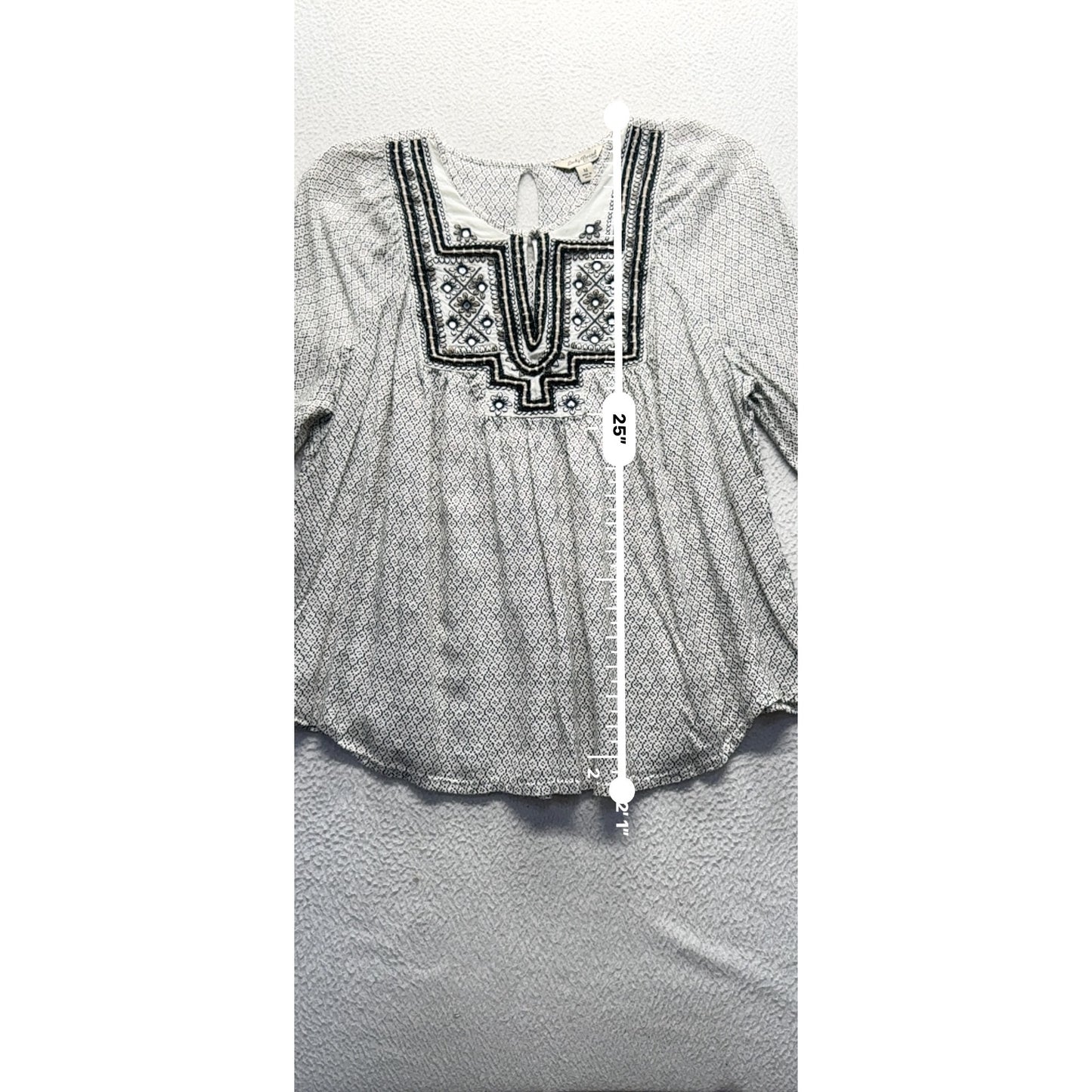 Lucky Brand Boho Embroidered Long-Sleeve Blouse Medium #9935