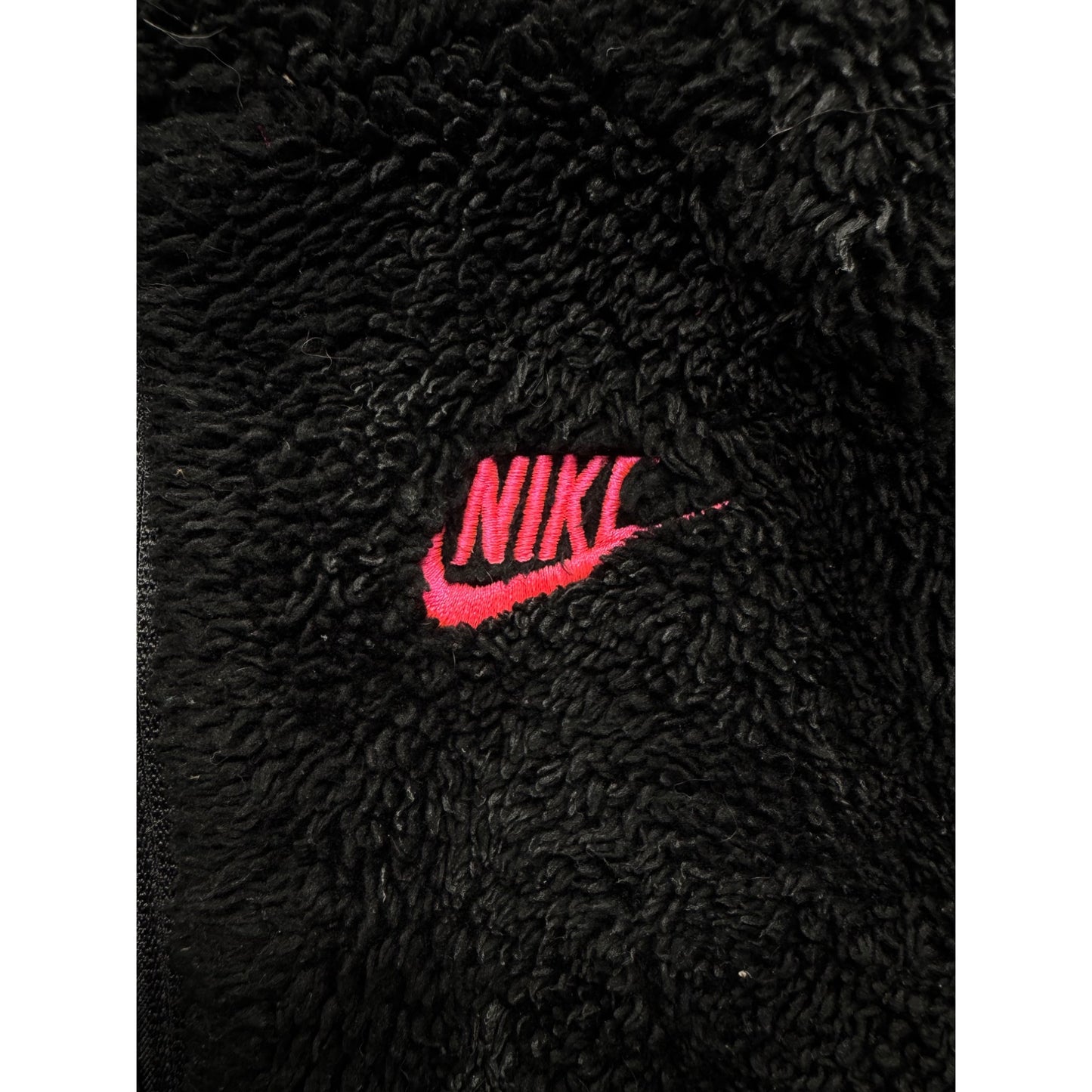 Nike Girls Black Fleece & Nylon Hooded Jacket With Pink Logo #7804