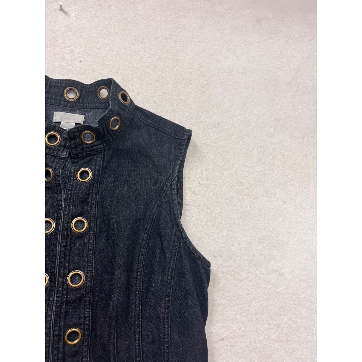 Christophe & Banks Black Denim Vest With Grommets S #346A