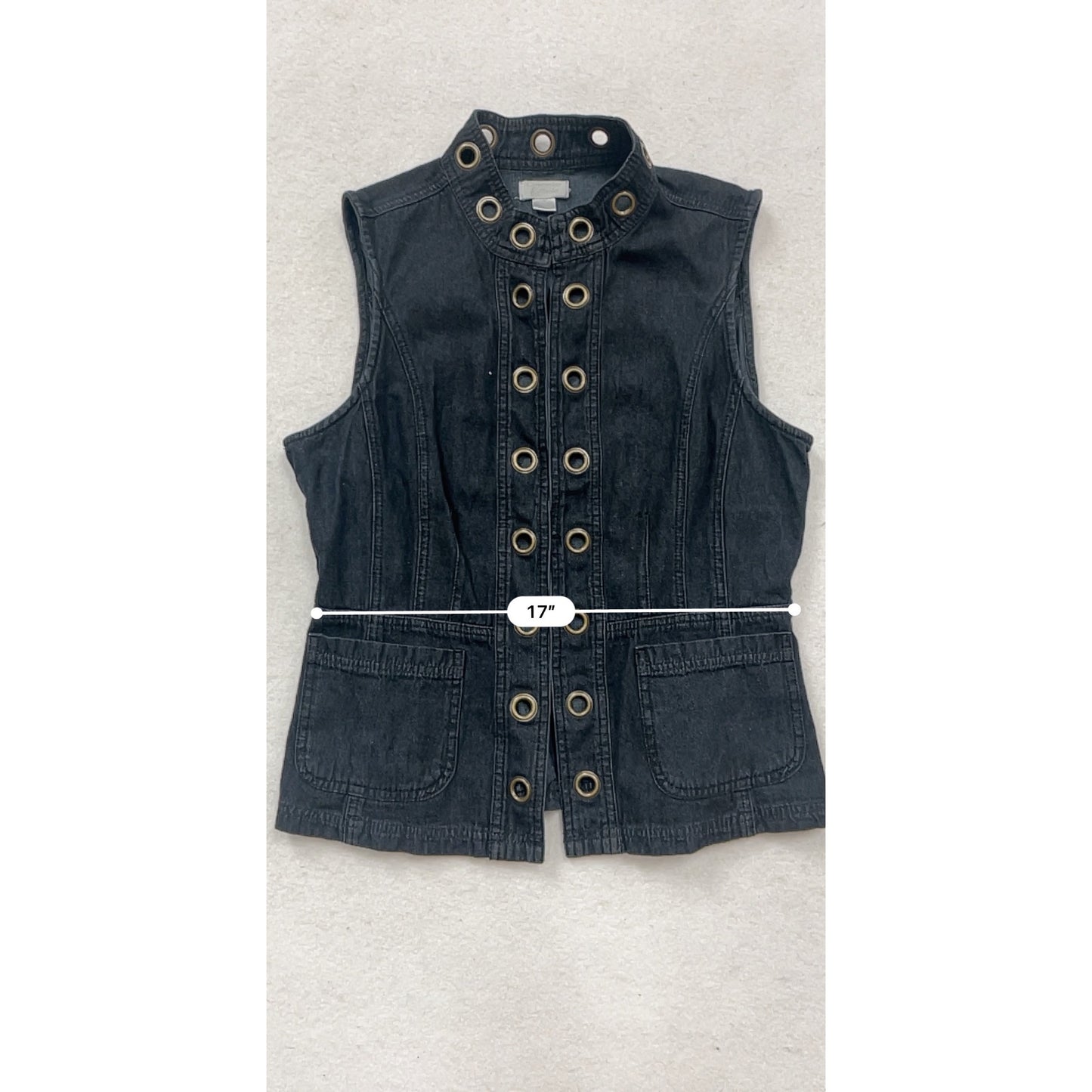 Christophe & Banks Black Denim Vest With Grommets S #346A