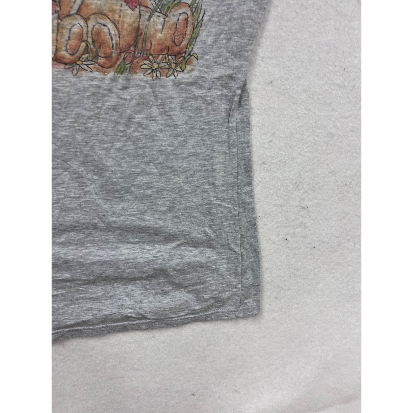 Vintage Gildan Ladies T-Shirt With Teddy Bear Print Size L Gray #684A