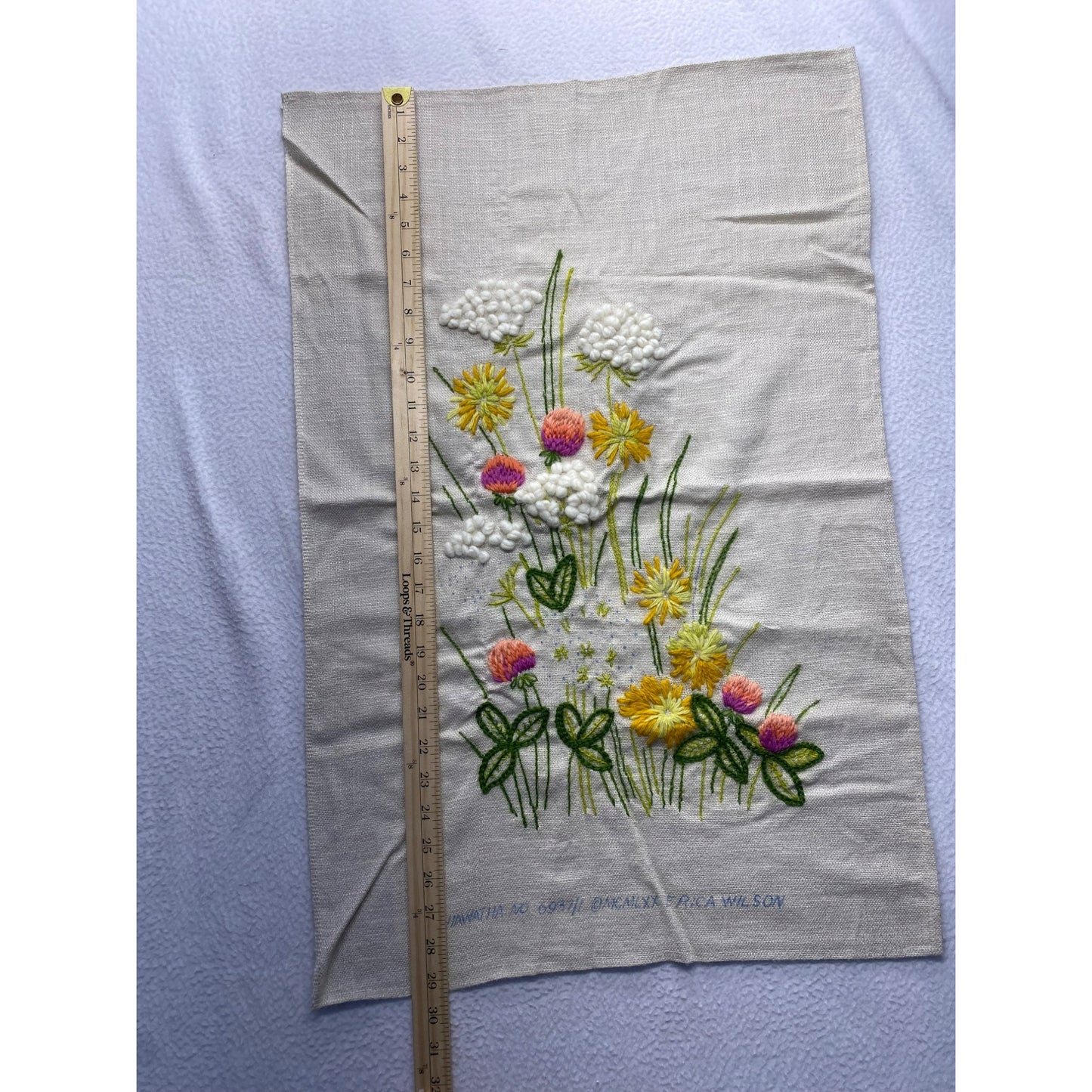 Vintage Erica Wilson Embroidered Floral pattern  Wall Hanging #5848