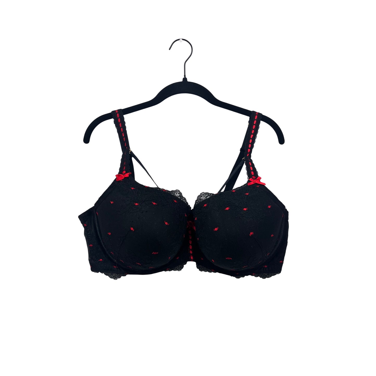 Cacique Black & Red Lace Embroidered Bra 42DDD #8599