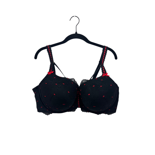 Cacique Black & Red Lace Embroidered Bra 42DDD #8599
