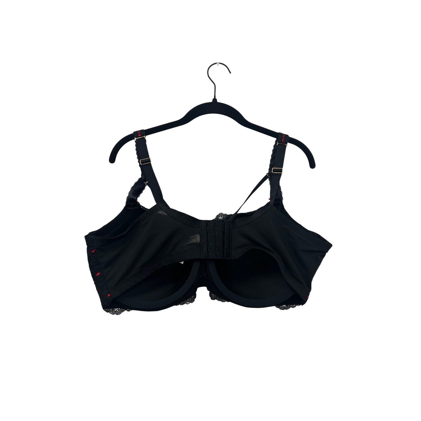 Cacique Black & Red Lace Embroidered Bra 42DDD #8599