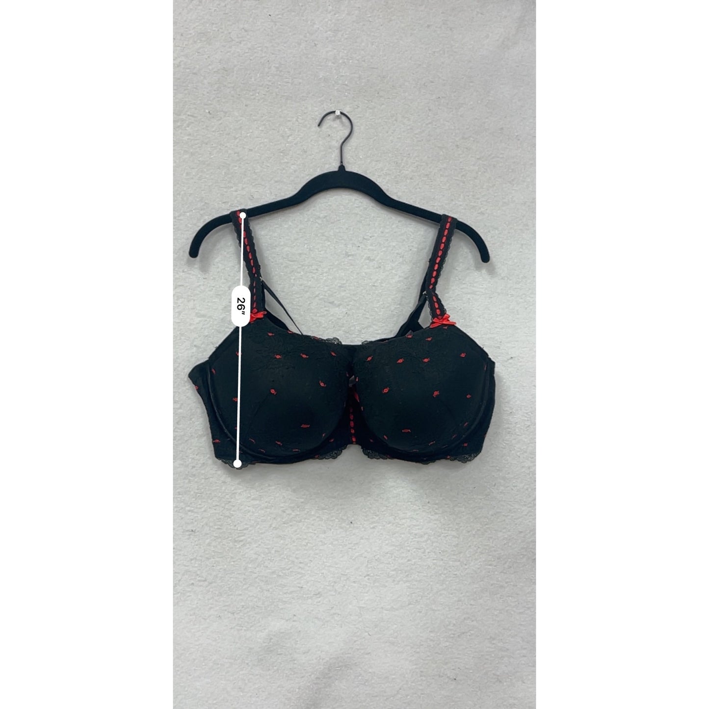 Cacique Black & Red Lace Embroidered Bra 42DDD #8599
