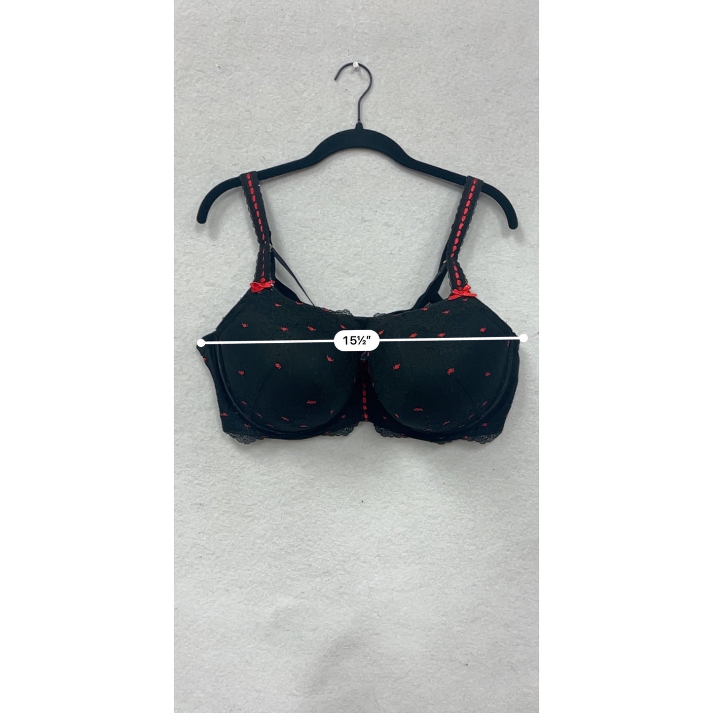 Cacique Black & Red Lace Embroidered Bra 42DDD #8599