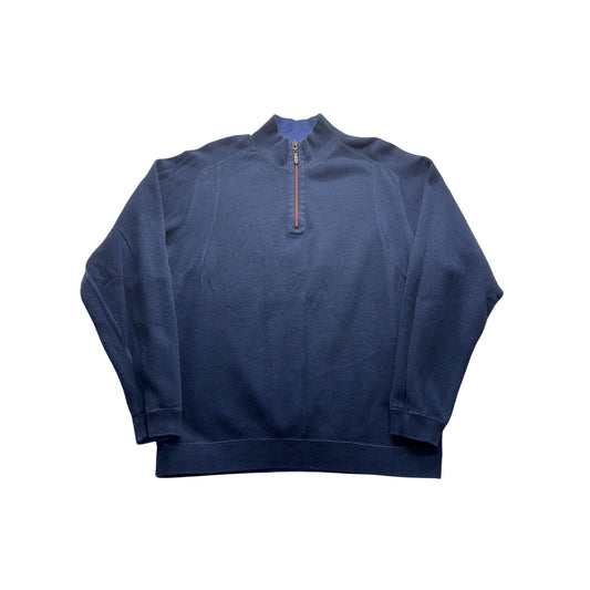 Tommy Bahama Mens Navy 1/4 Zip Pullover Sweater Size 2XL Cotton Blend #7878