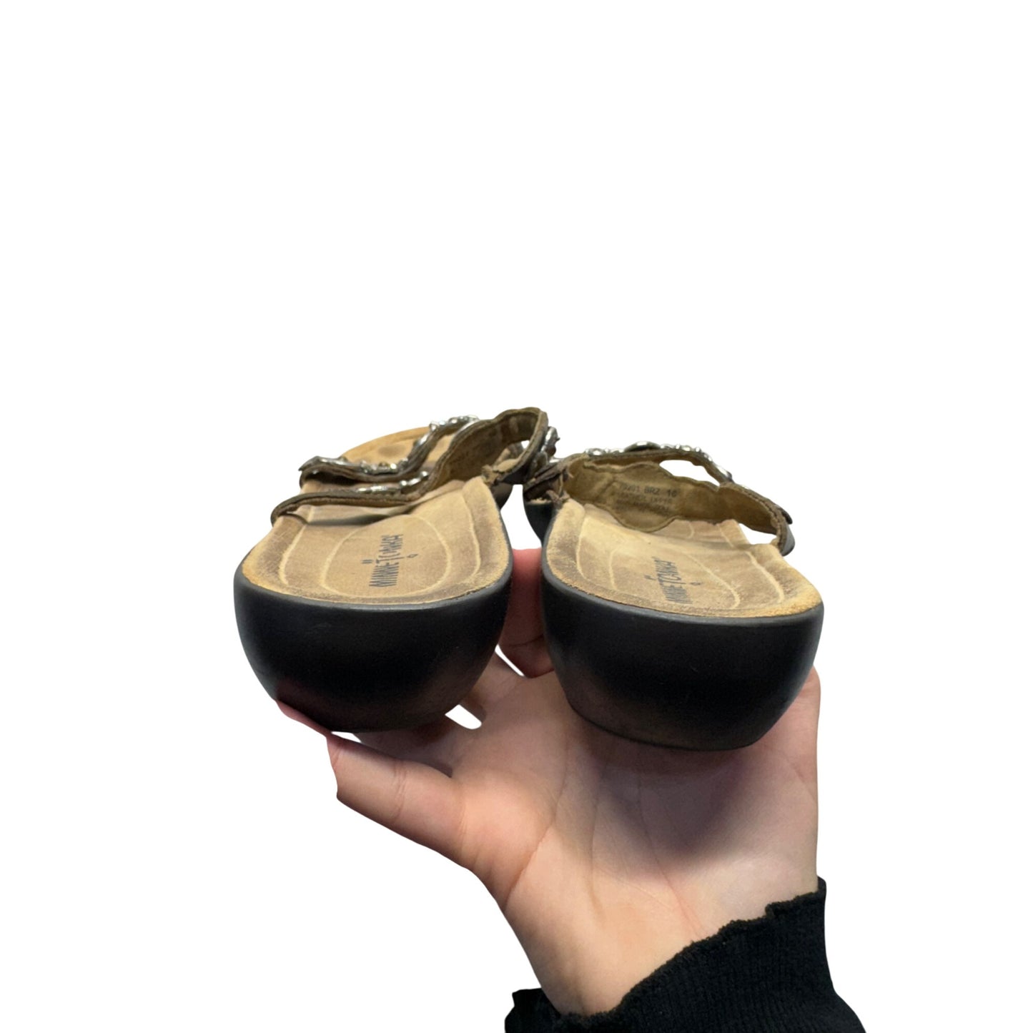 Minnetonka Womens Brown Leather Jeweled Toe Post Sandals Size 8 9446