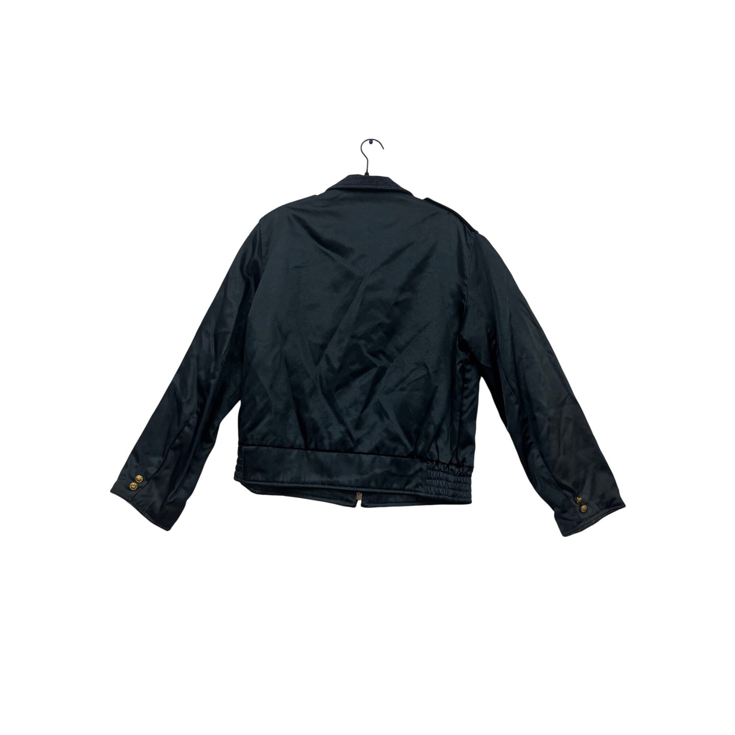 Black Zipper Jacket With Corduroy Collar & Gold Button Details #830A