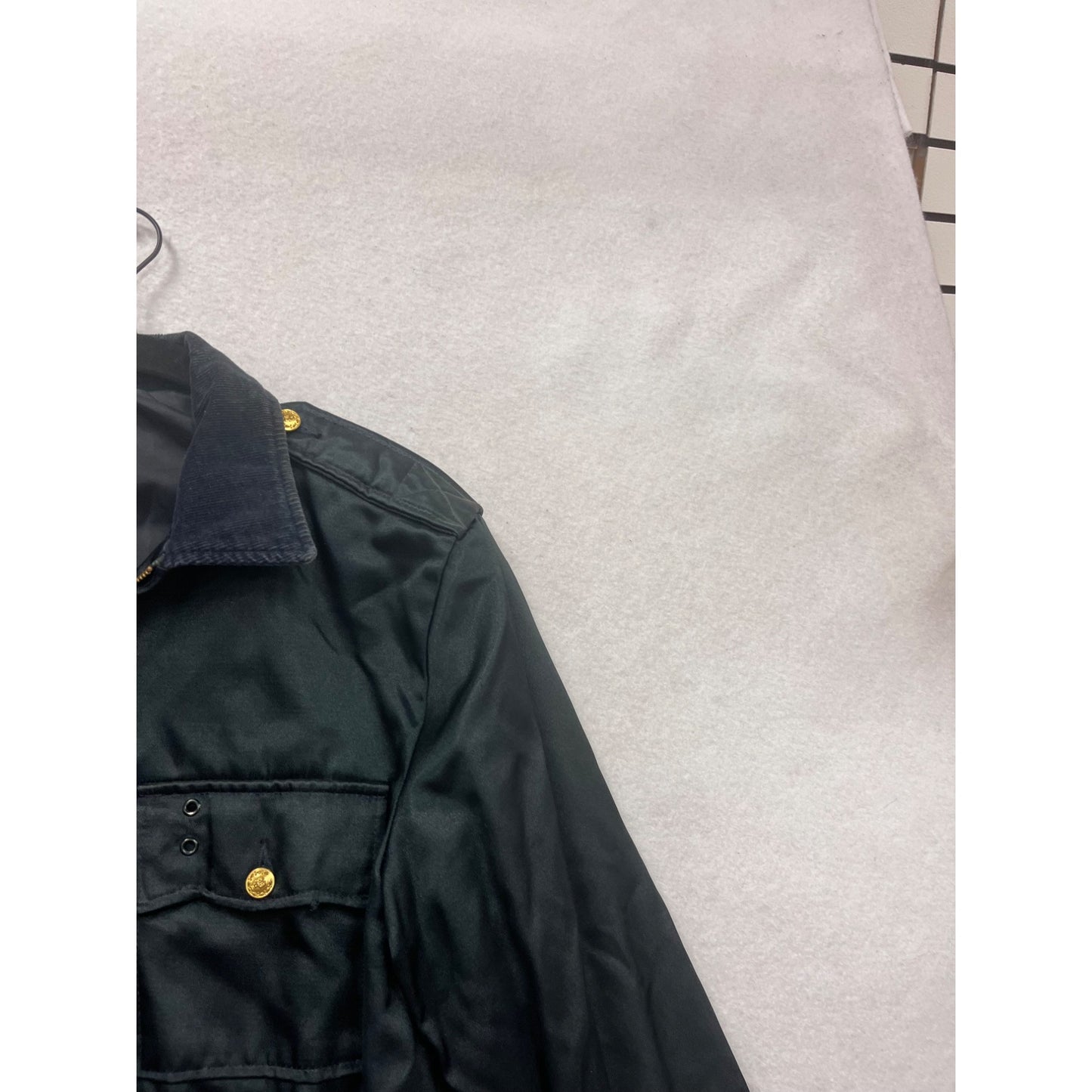 Black Zipper Jacket With Corduroy Collar & Gold Button Details #830A