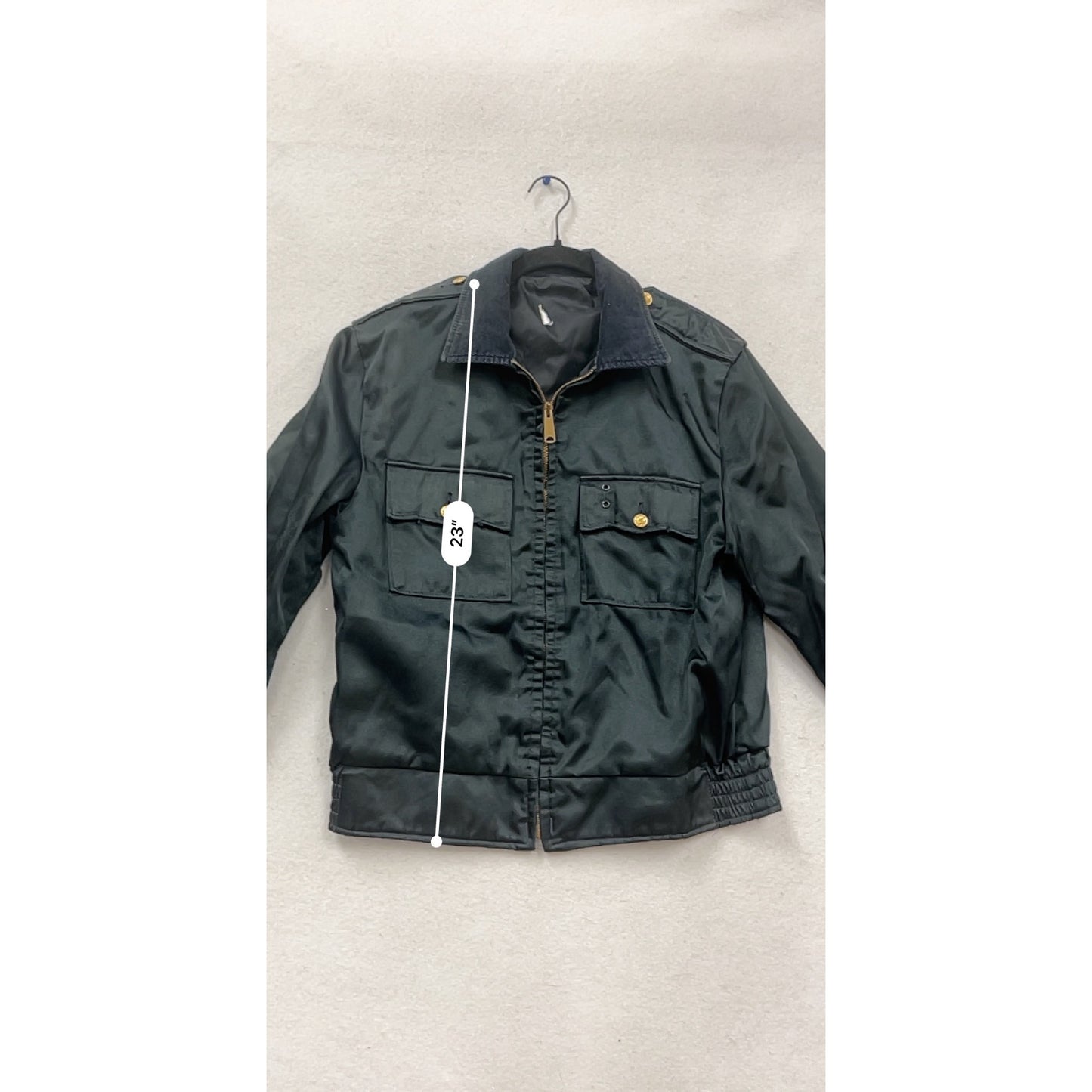 Black Zipper Jacket With Corduroy Collar & Gold Button Details #830A