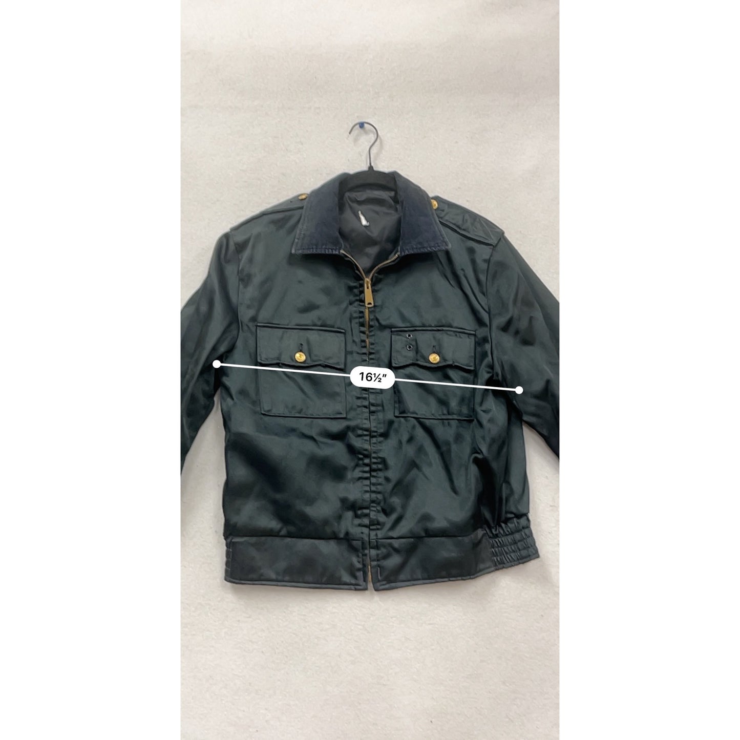 Black Zipper Jacket With Corduroy Collar & Gold Button Details #830A