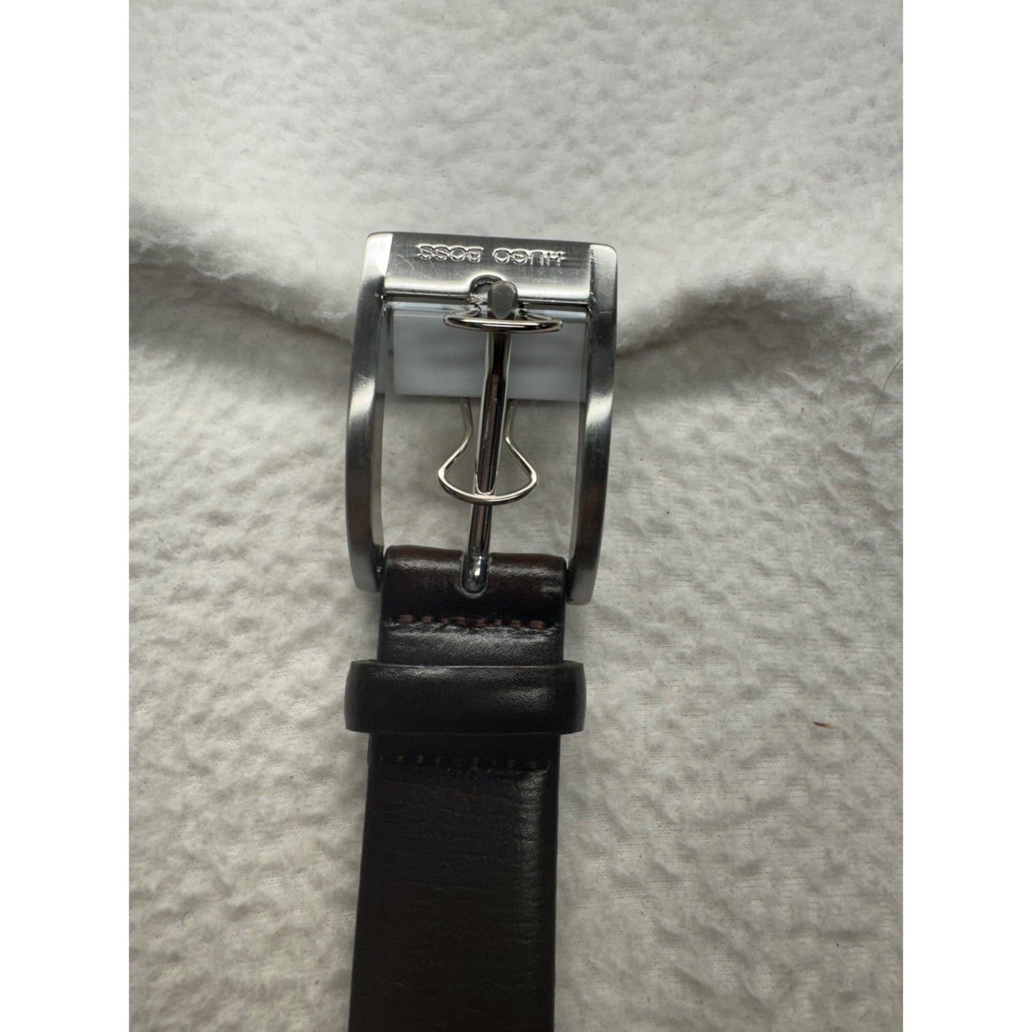 Black Leather Hugo Boss Belt W/ Silver Buckle Classic Mens Accessory #70B