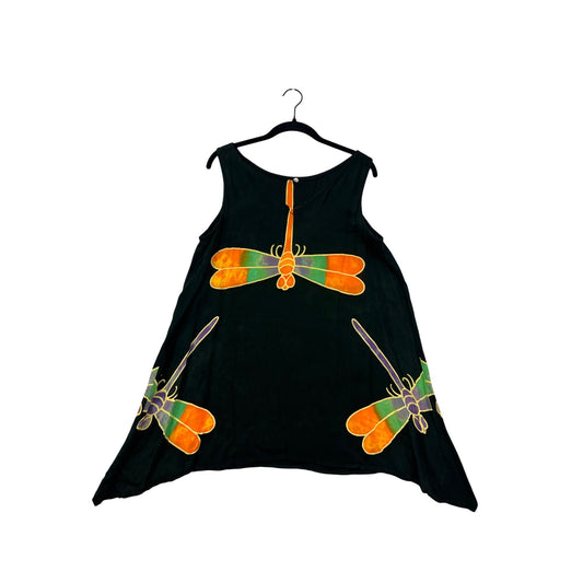 Black Sleeveless Tunic Top With Dragonfly Size 6 #8708