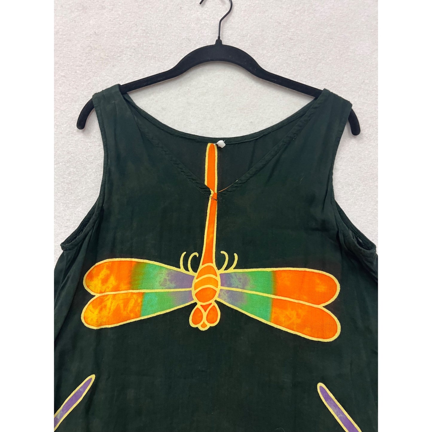 Black Sleeveless Tunic Top With Dragonfly Size 6 #8708