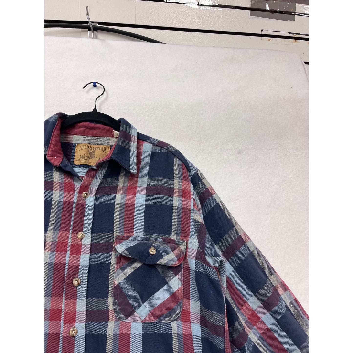 Field & Stream Vintage Plaid Flannel Button-Up Shirt With Pockets Size L #427A