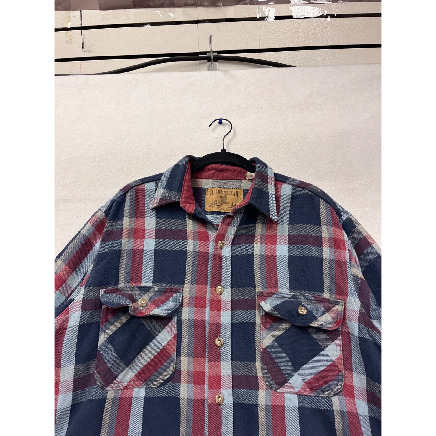 Field & Stream Vintage Plaid Flannel Button-Up Shirt With Pockets Size L #427A
