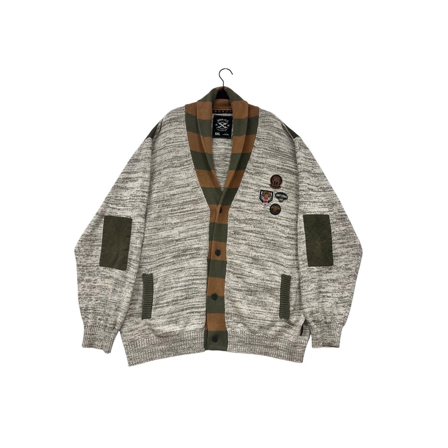 Born Fly 5XL Shawl Collar Cardigan Sweater With Patches #8960