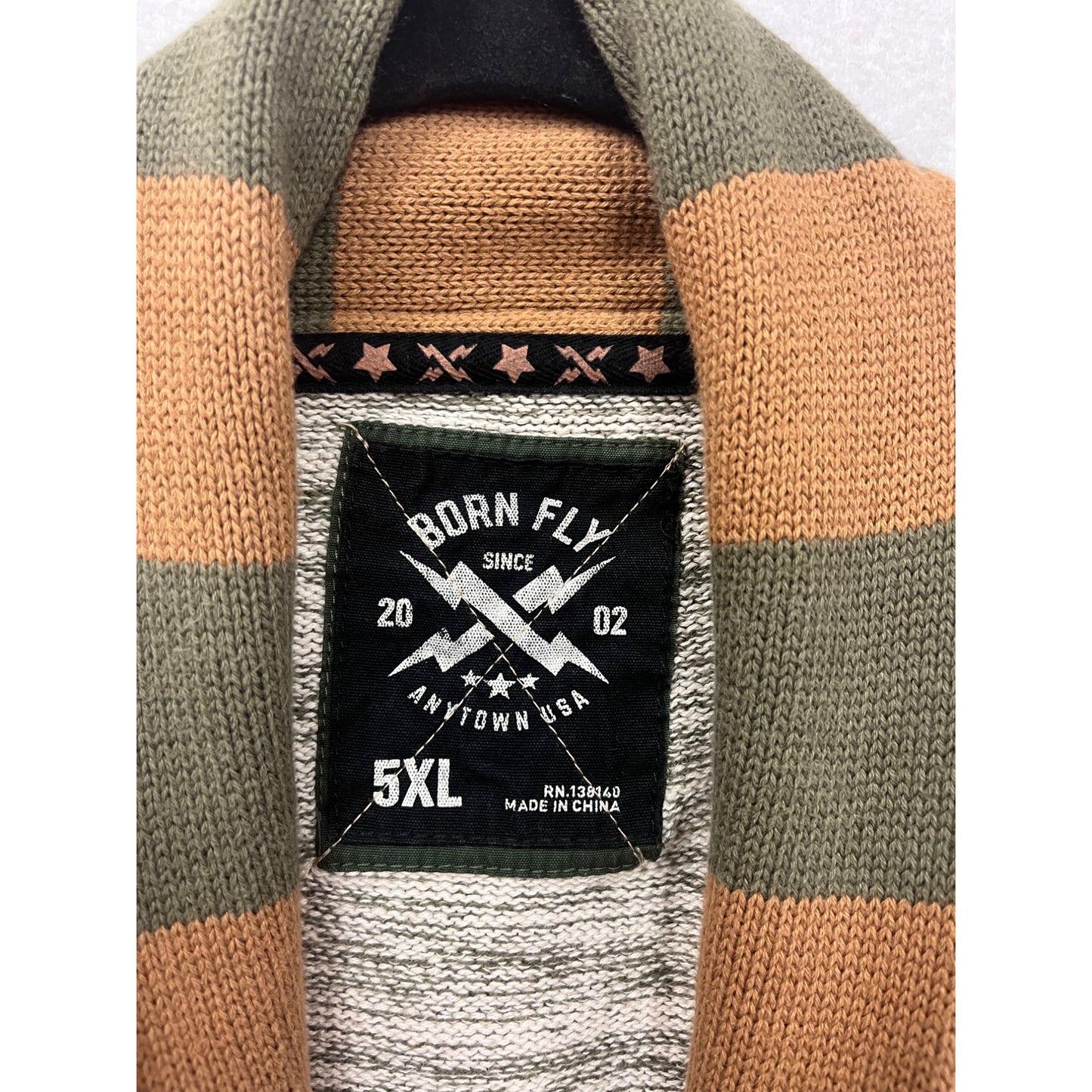 Born Fly 5XL Shawl Collar Cardigan Sweater With Patches #8960