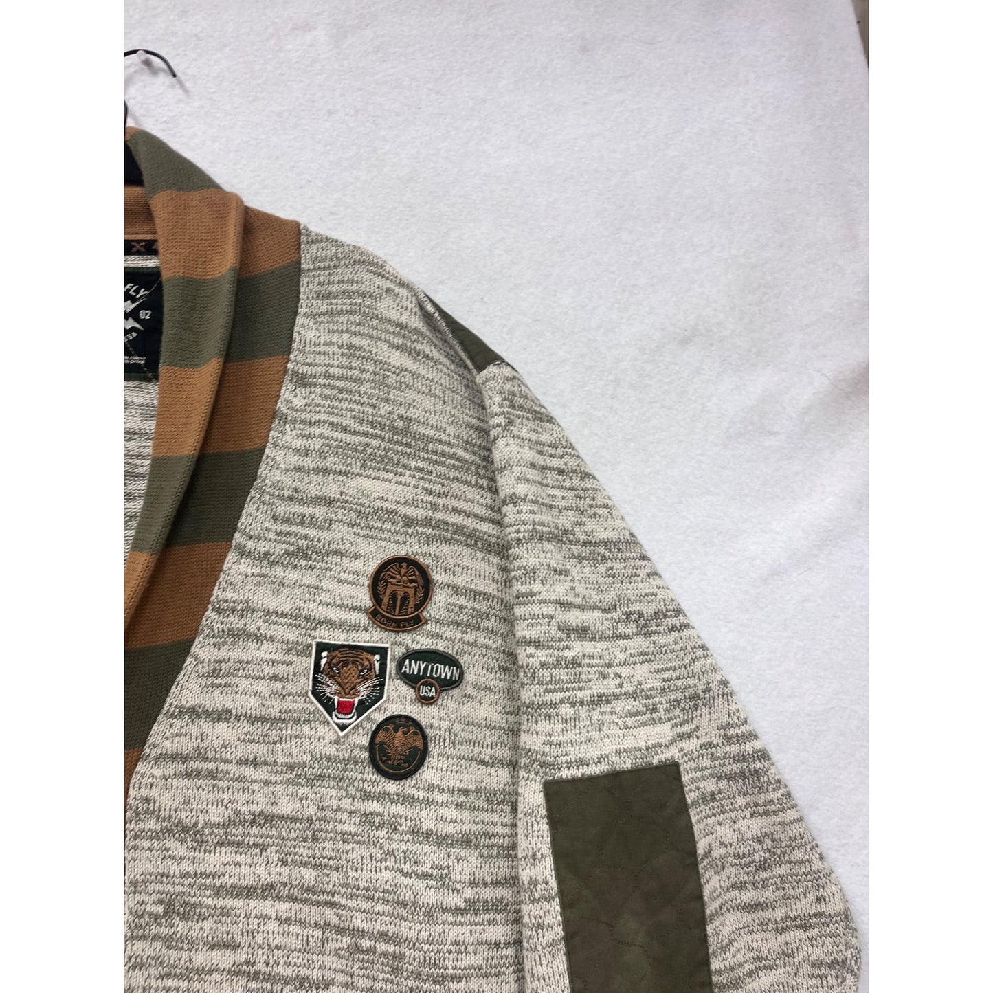 Born Fly 5XL Shawl Collar Cardigan Sweater With Patches #8960