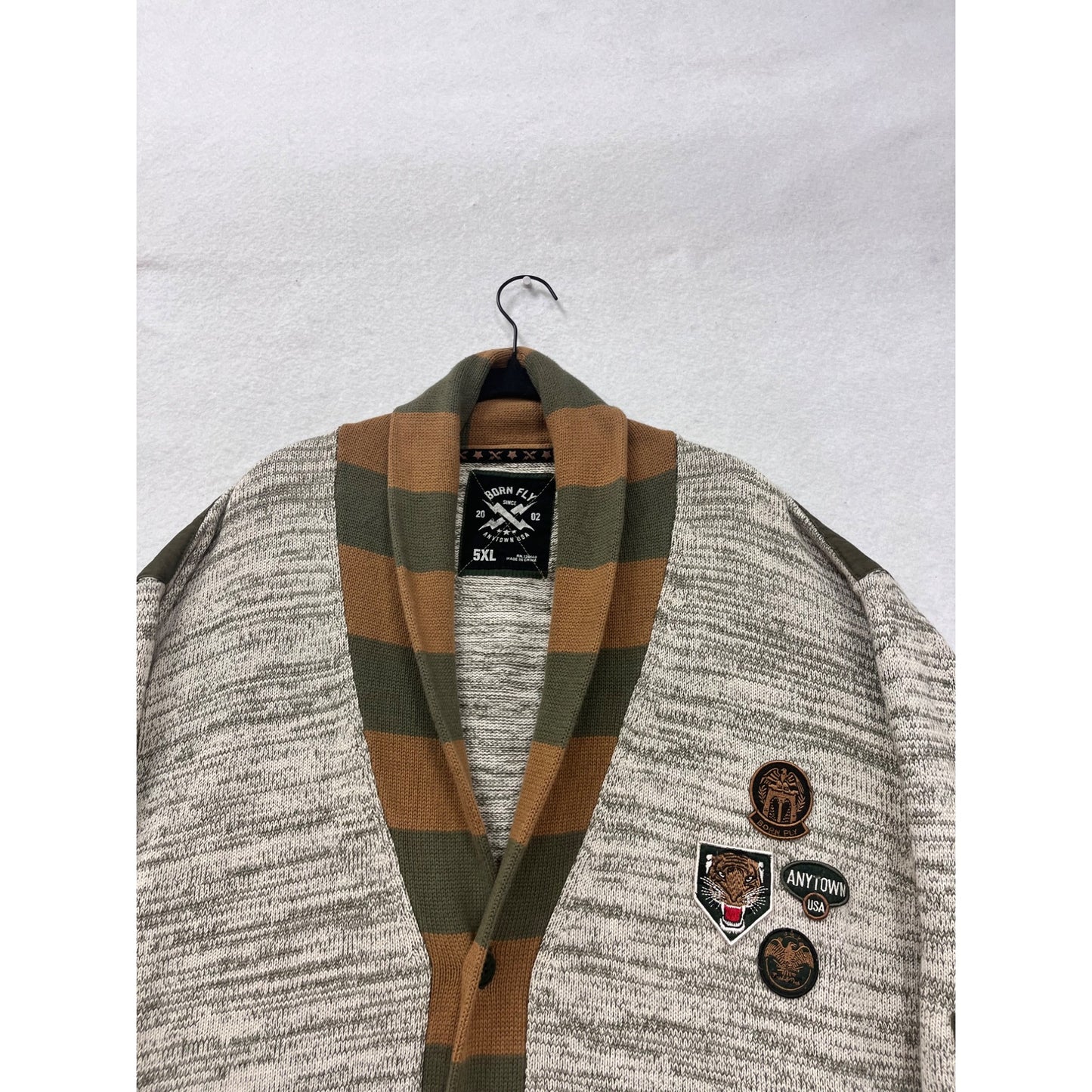 Born Fly 5XL Shawl Collar Cardigan Sweater With Patches #8960