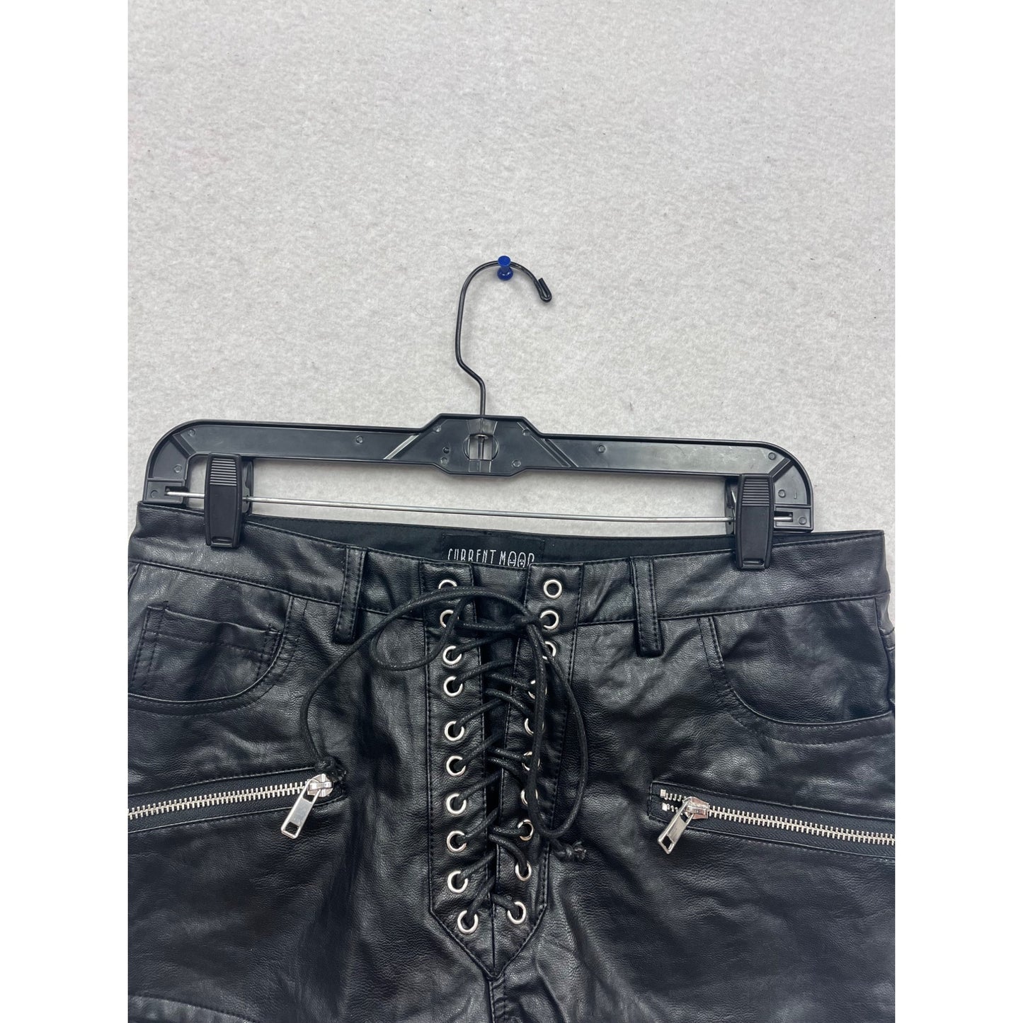 Current Mood Black Faux Leather Lace-Up Shorts Size L #850A