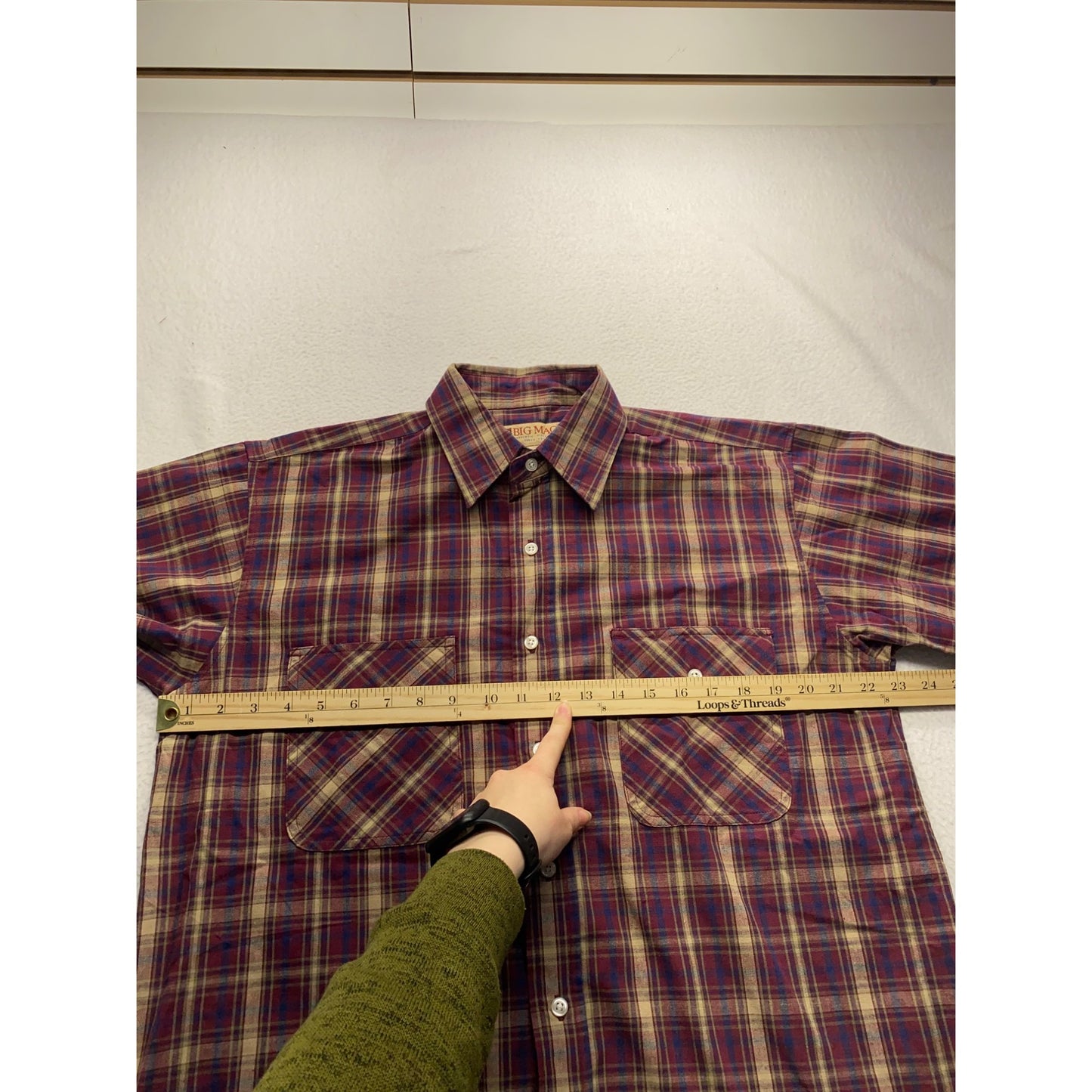 Big Mac Vintage Plaid Short Sleeve Button-Up Shirt #7405