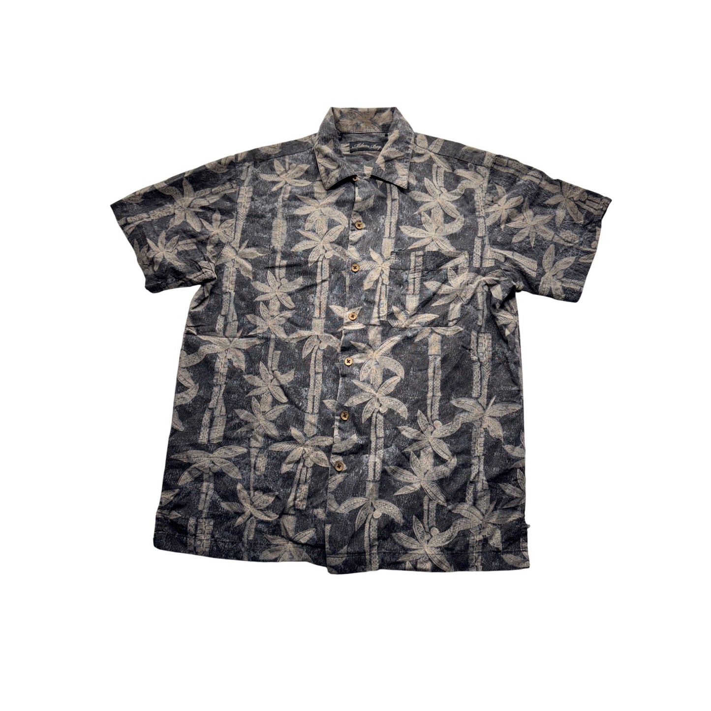 Milano Bay Hawaiian M Short Sleeve Gray/Beige Palm Tree Design #9125