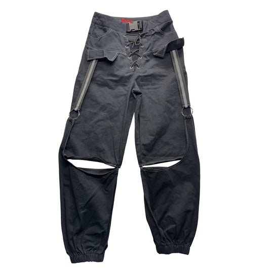 Black Lace-Up Cargo Pants With Detachable Legs #7522