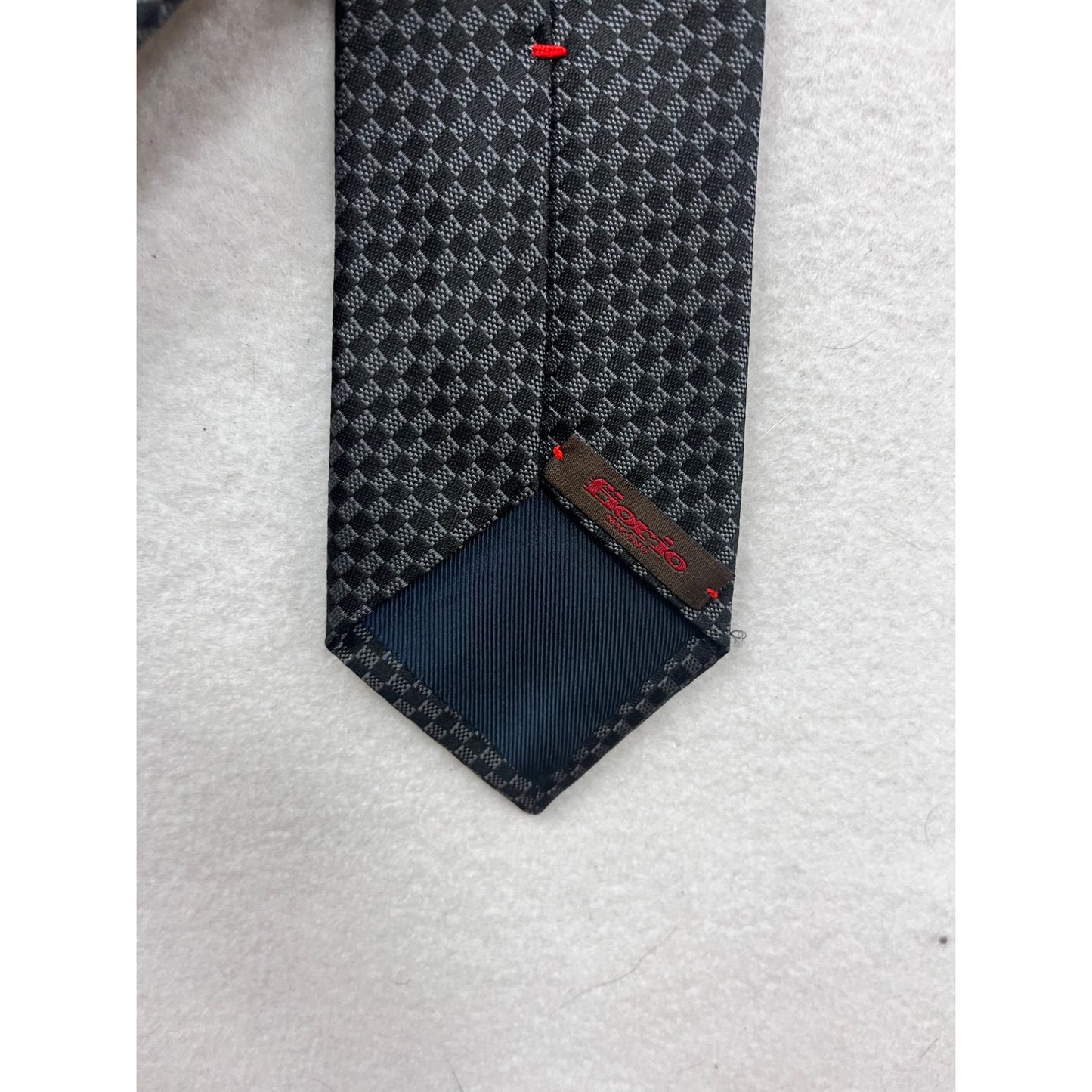 Black & Gray Checkered Silk Tie Cucita A Mano Handmade In Italy #8663