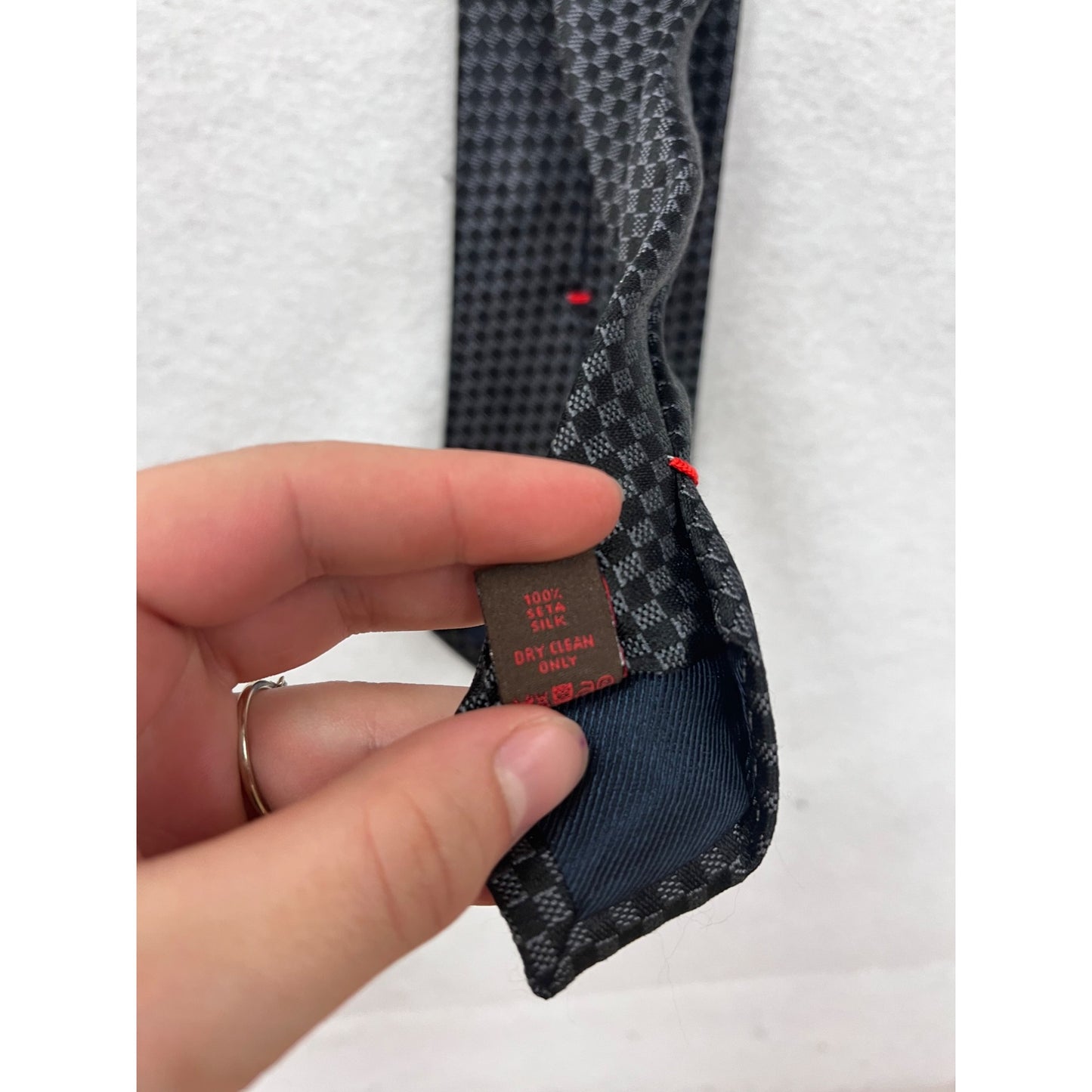 Black & Gray Checkered Silk Tie Cucita A Mano Handmade In Italy #8663