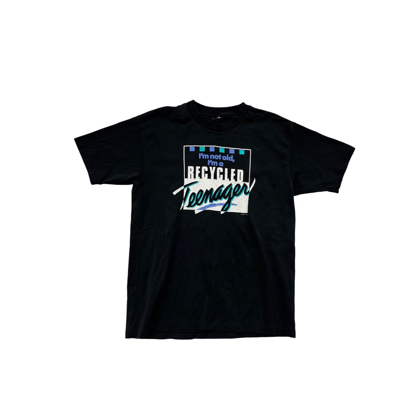 Large Black Graphic T-Shirt "Im Not Old Im a Recycled Teenager" #8769