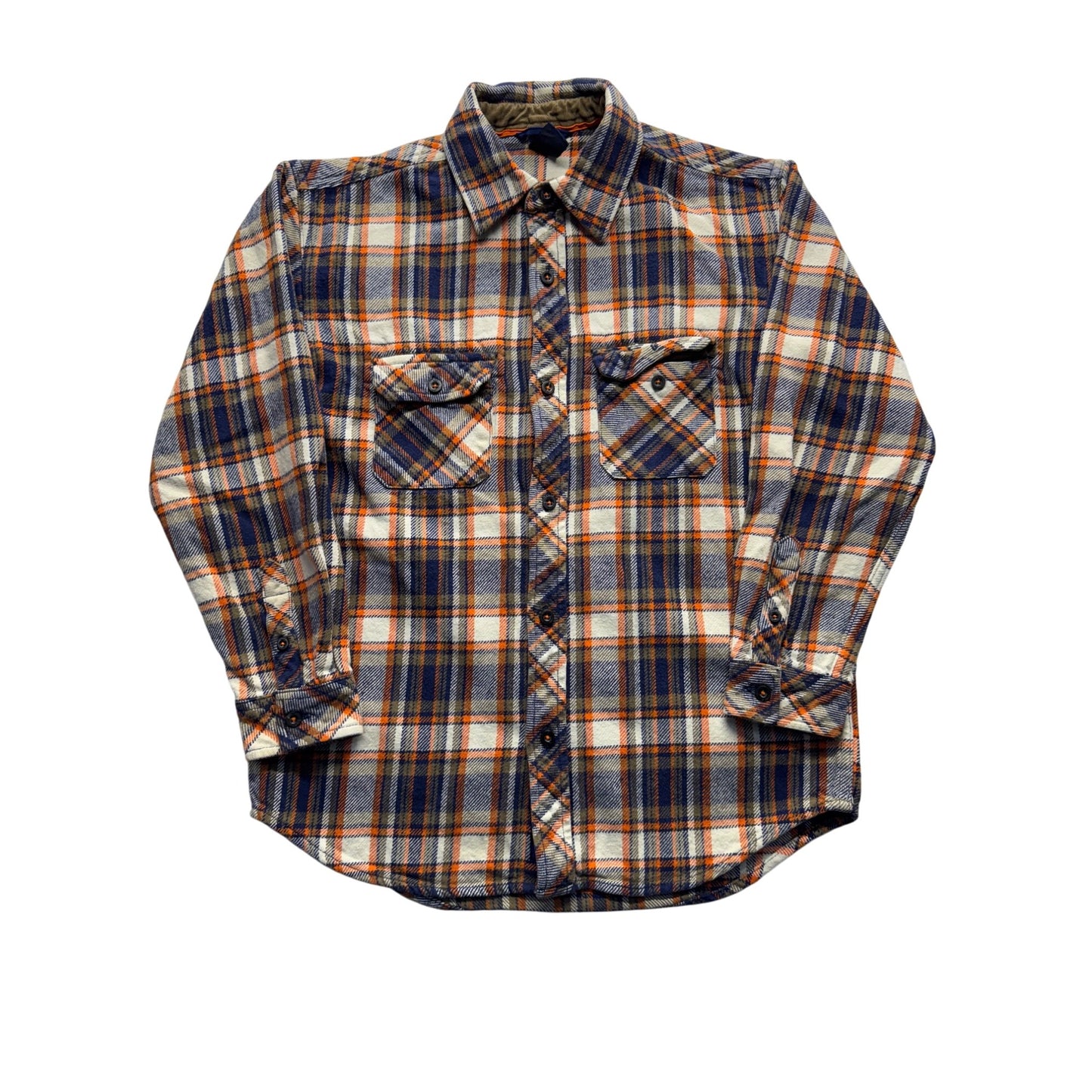 Gap Kids L (10) Plaid Button-Up Shirt Blue/Orange Long Sleeve Cotton Blend #7766