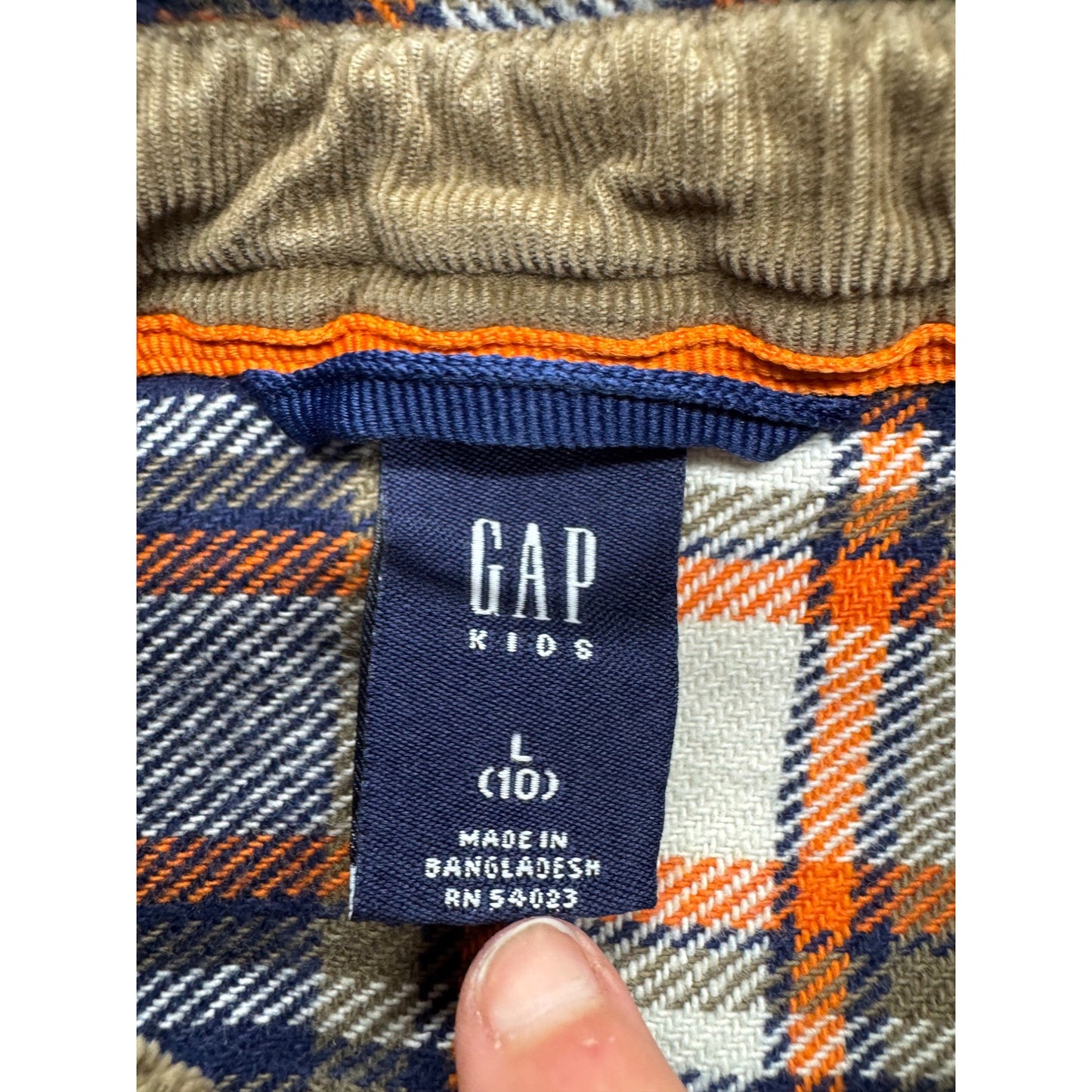 Gap Kids L (10) Plaid Button-Up Shirt Blue/Orange Long Sleeve Cotton Blend #7766