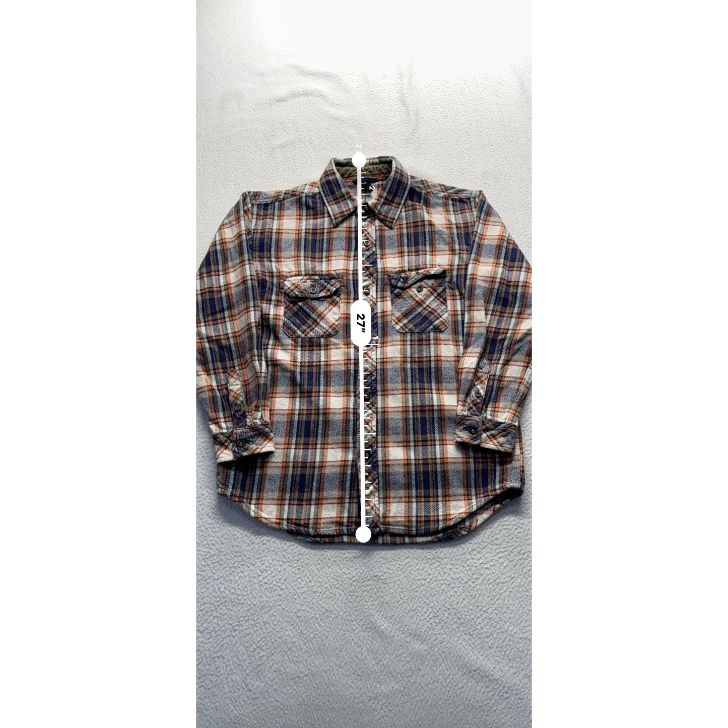 Gap Kids L (10) Plaid Button-Up Shirt Blue/Orange Long Sleeve Cotton Blend #7766