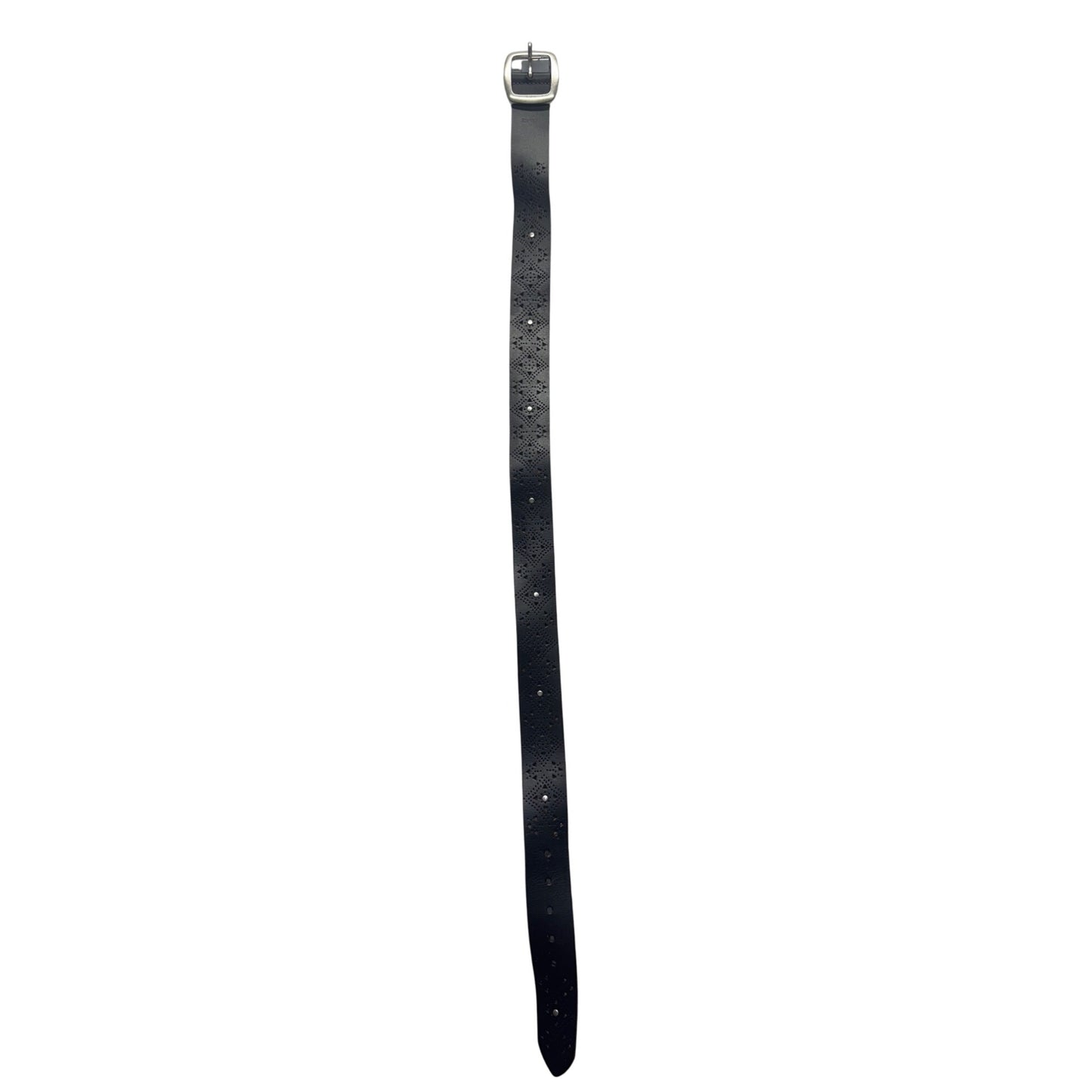 Esprit Black Perforated Leather Belt With Silver Buckle 7B