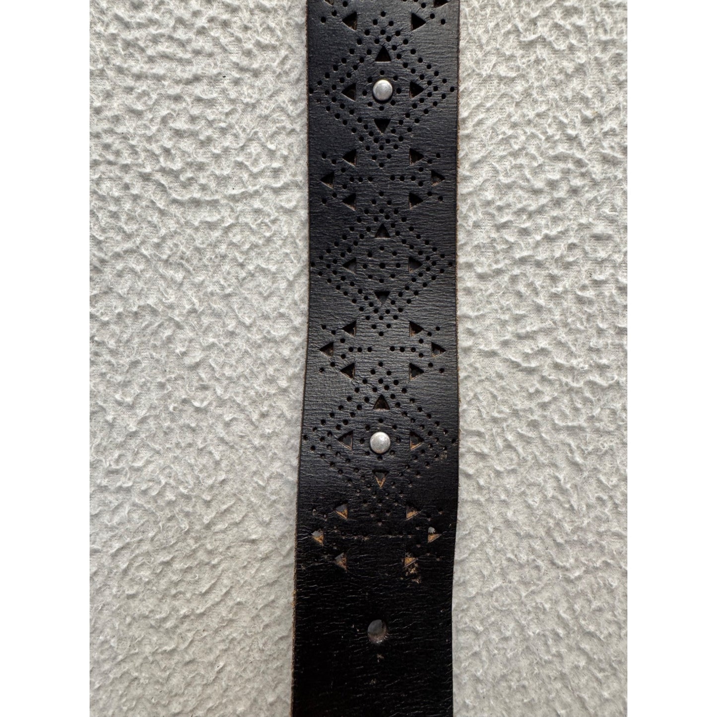 Esprit Black Perforated Leather Belt With Silver Buckle 7B