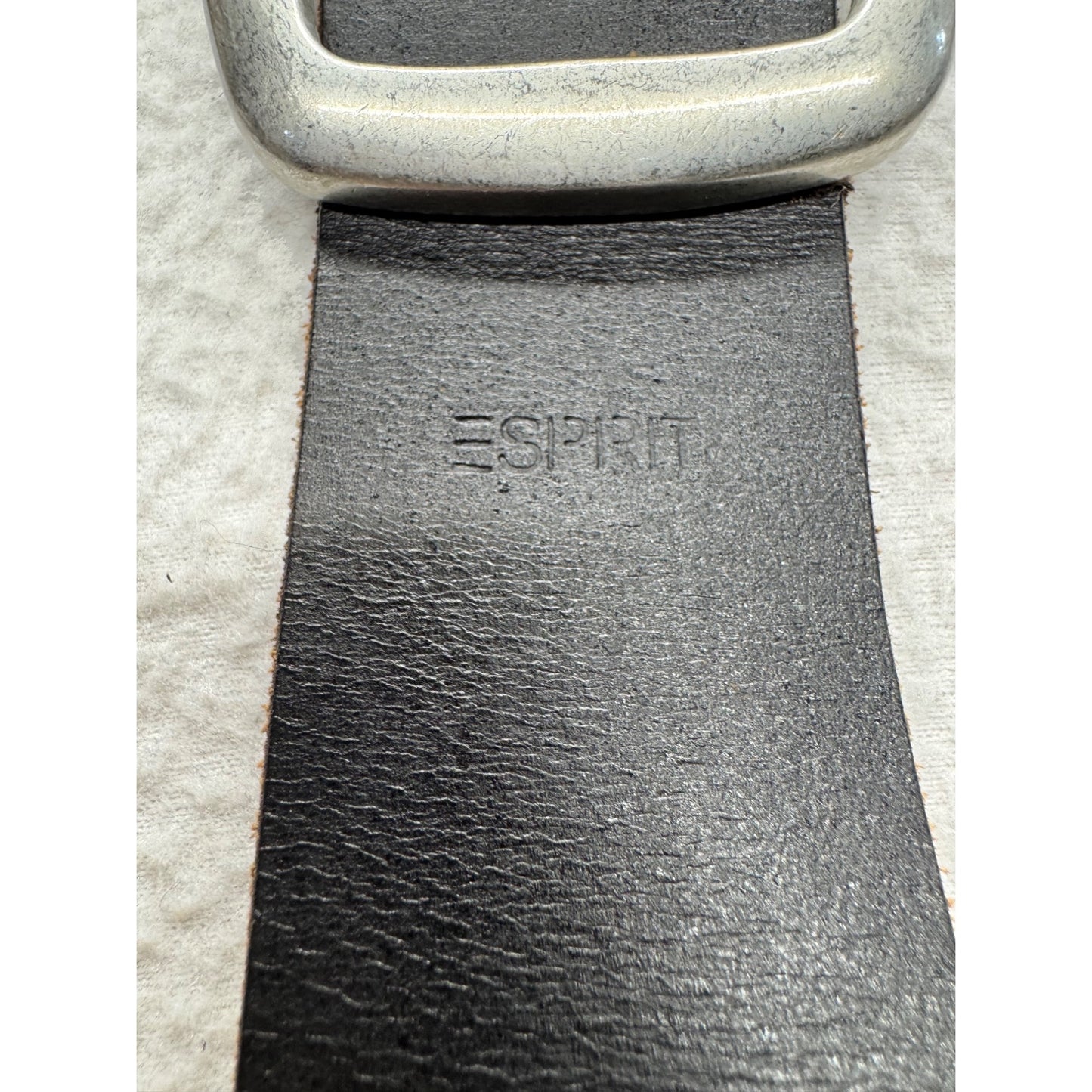 Esprit Black Perforated Leather Belt With Silver Buckle 7B