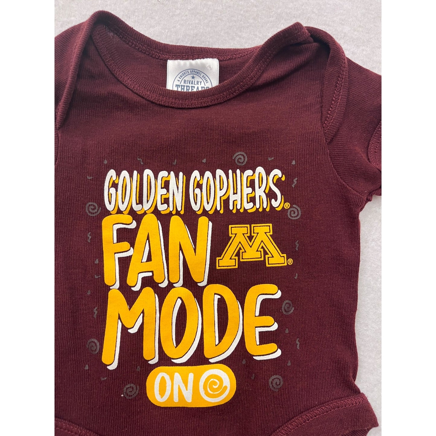 Golden Gophers Fan Mode On Baby bodysuit  0-3M Maroon By Rivalry Threads #6454