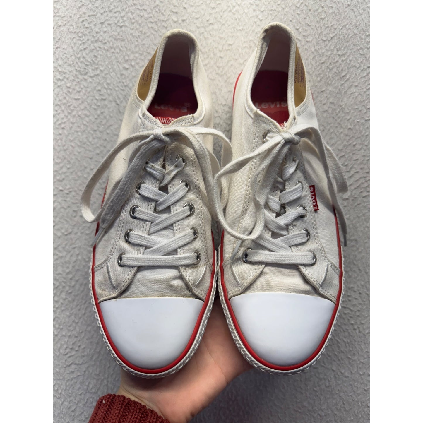 Levis White Canvas Sneakers With Red Trim #347B