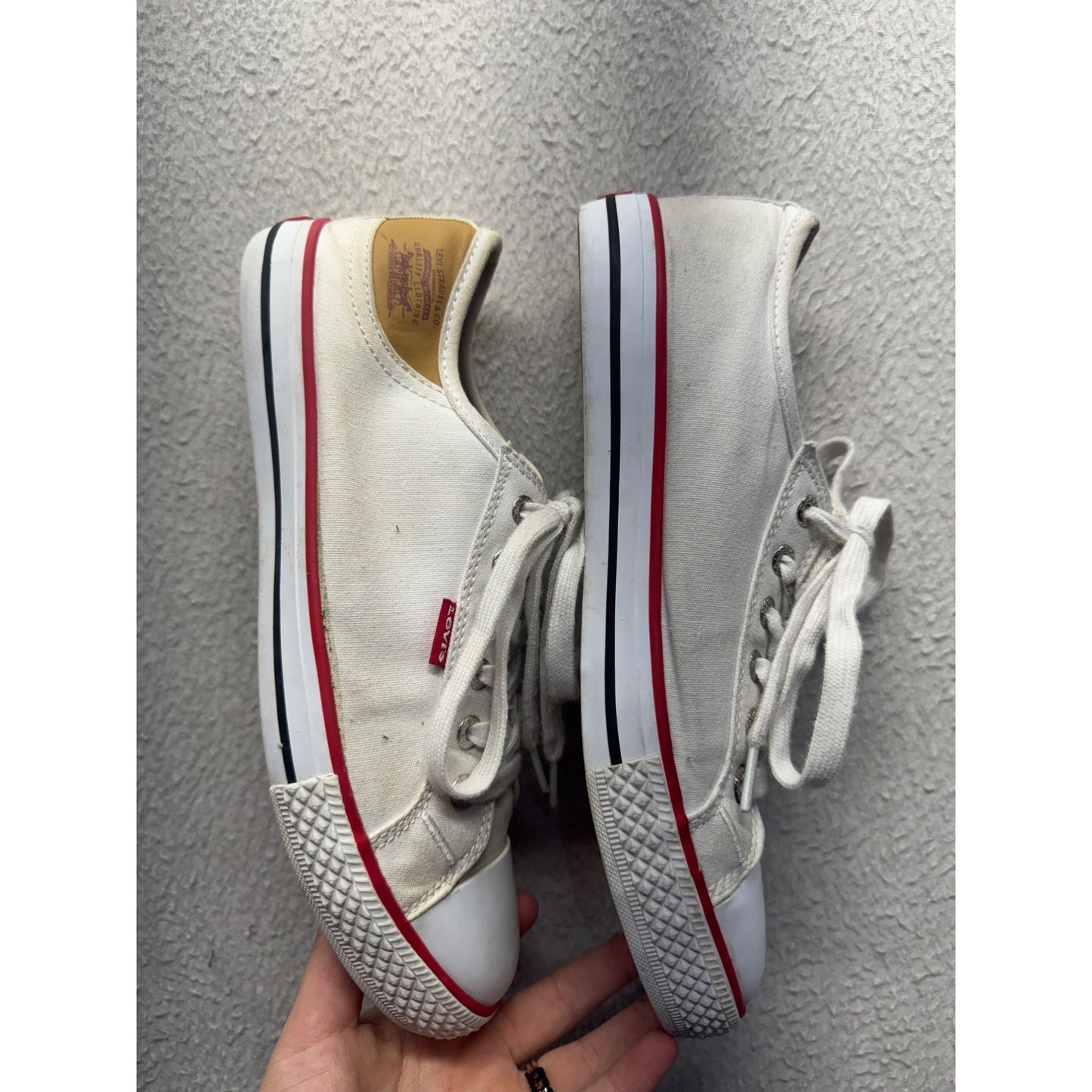 Levis White Canvas Sneakers With Red Trim #347B