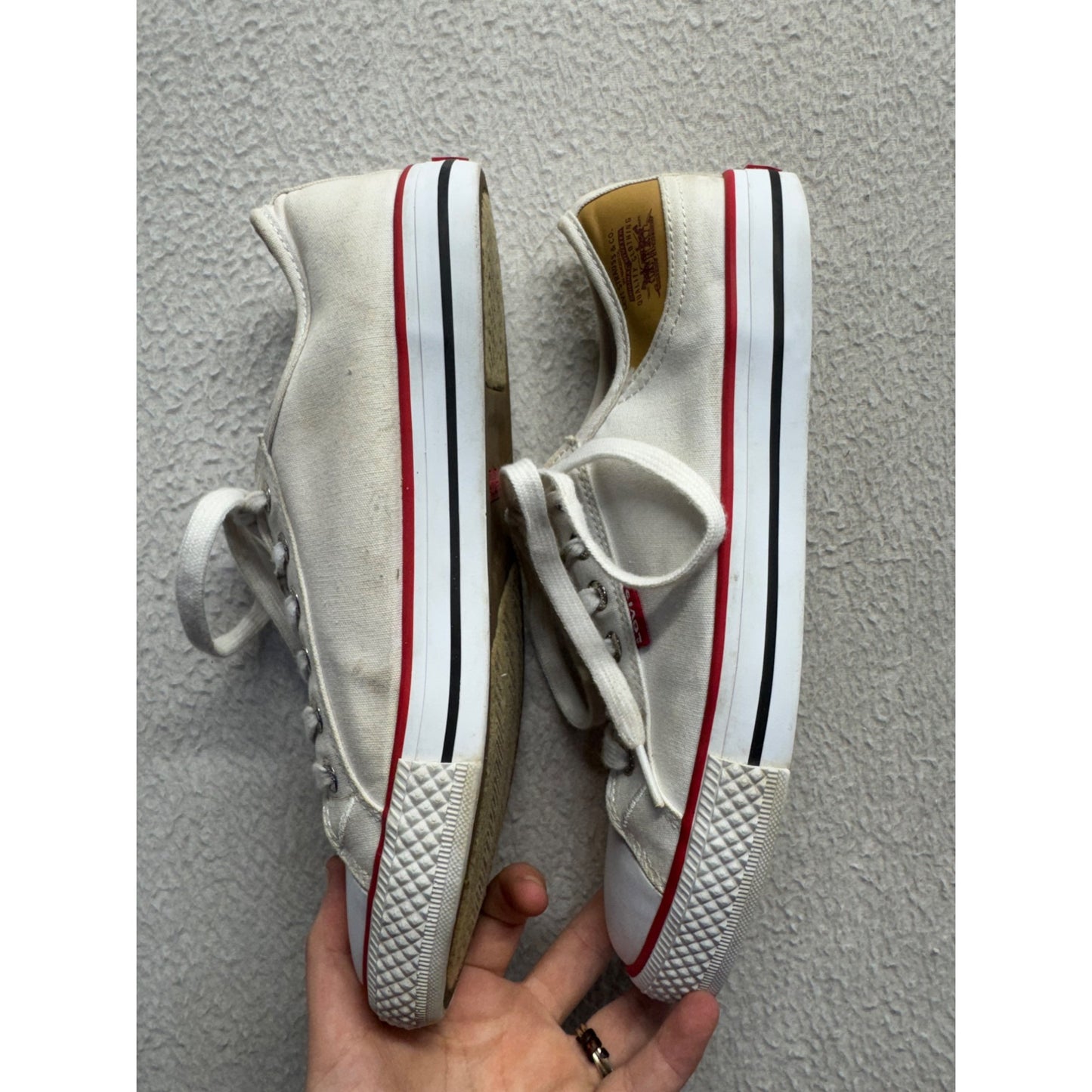 Levis White Canvas Sneakers With Red Trim #347B