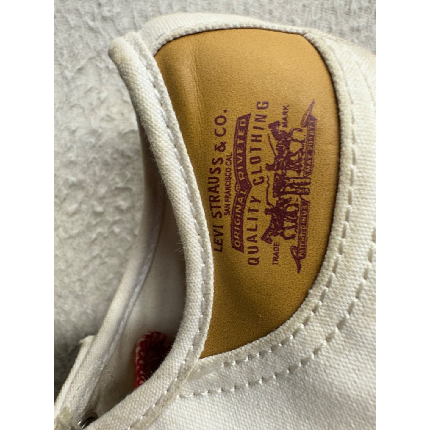 Levis White Canvas Sneakers With Red Trim #347B